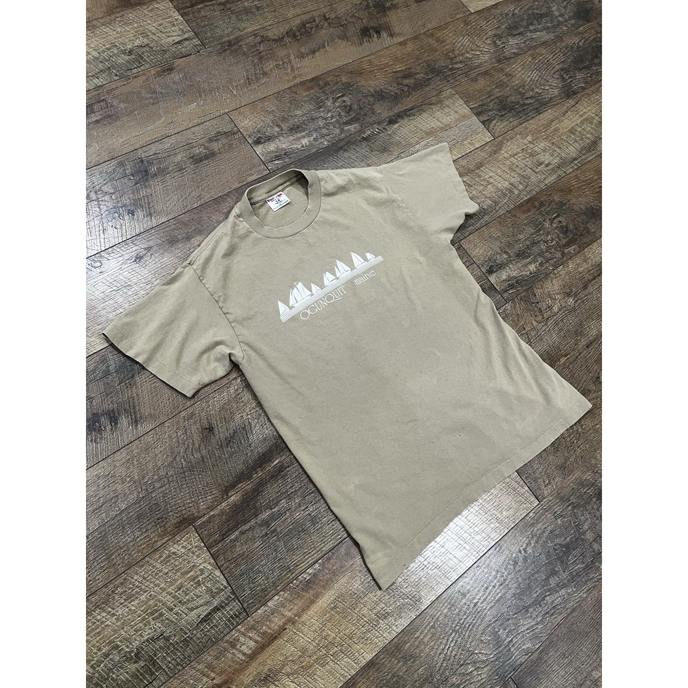 Vintage 80s Ogunquit Maine Tee Jays Made‎ in USA Single Stitch T Shirt Tan Large
